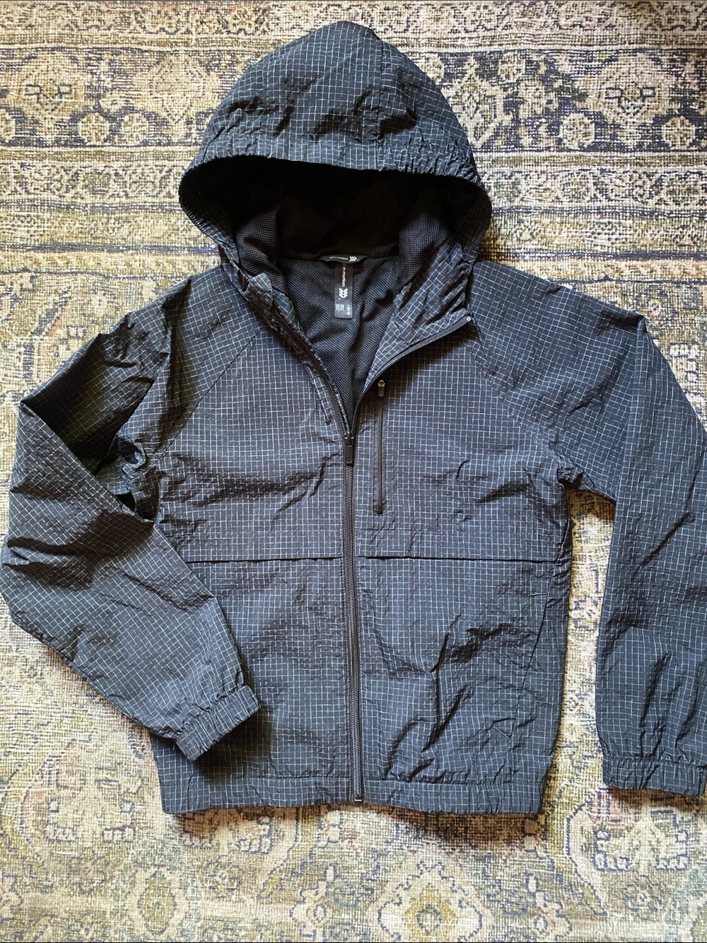 all in motion Black Hooded Kids Raincoat with Subtle Grid